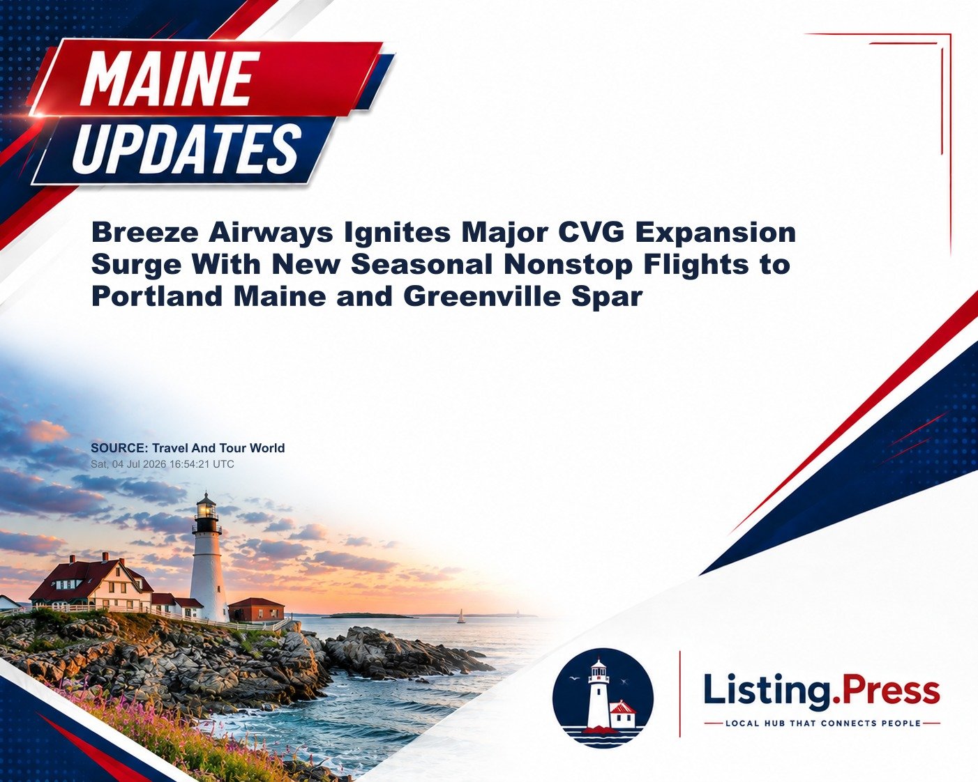 Breeze Airways Ignites Major CVG Expansion Surge With New Seasonal Nonstop Flights to Portland Maine and Greenville Spar