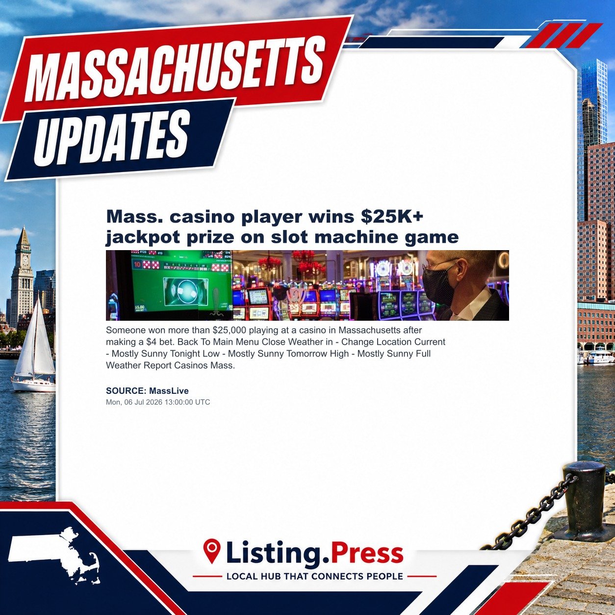 Mass. casino player wins $25K+ jackpot prize on slot machine game