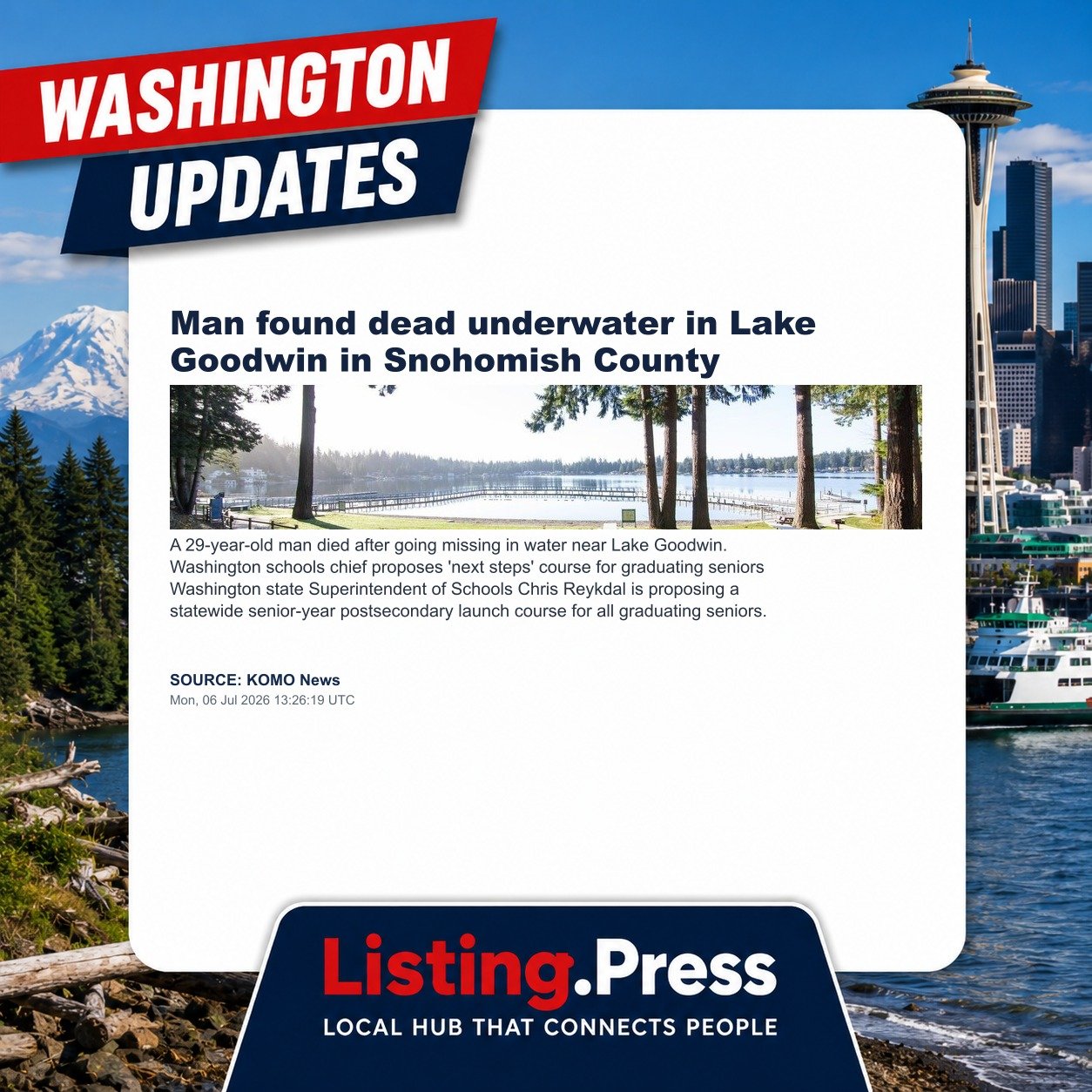 Man found dead underwater in Lake Goodwin in Snohomish County