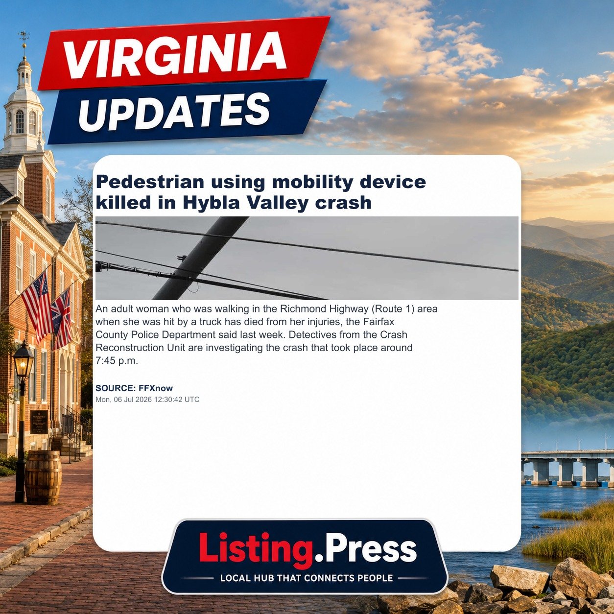 Pedestrian using mobility device killed in Hybla Valley crash