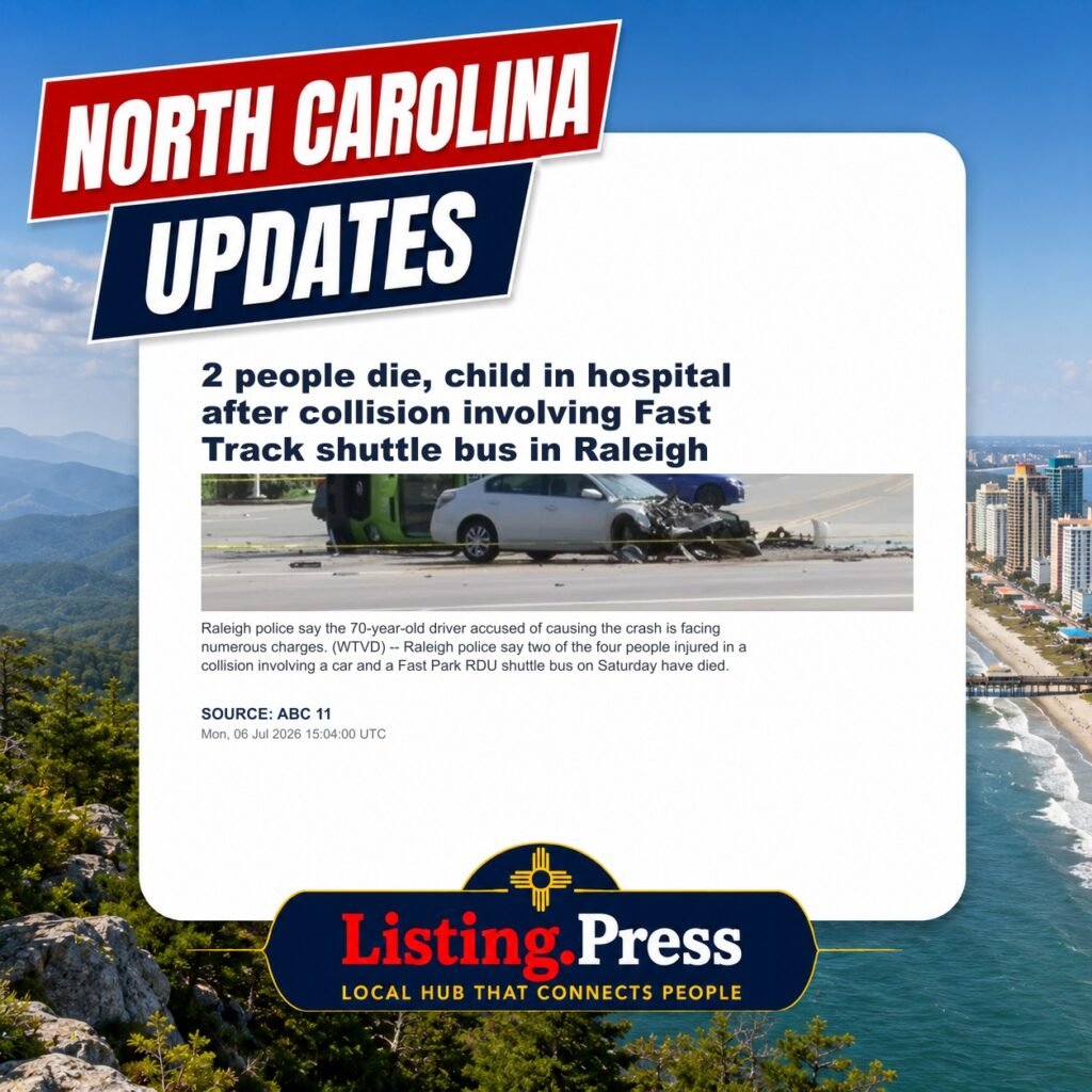 2 people die, child in hospital after collision involving Fast Track shuttle bus in Raleigh
