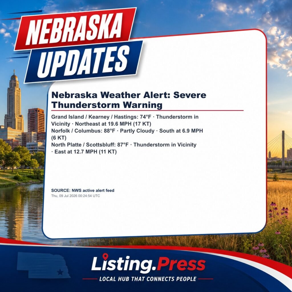 Nebraska Weather Alert: Severe Thunderstorm Warning