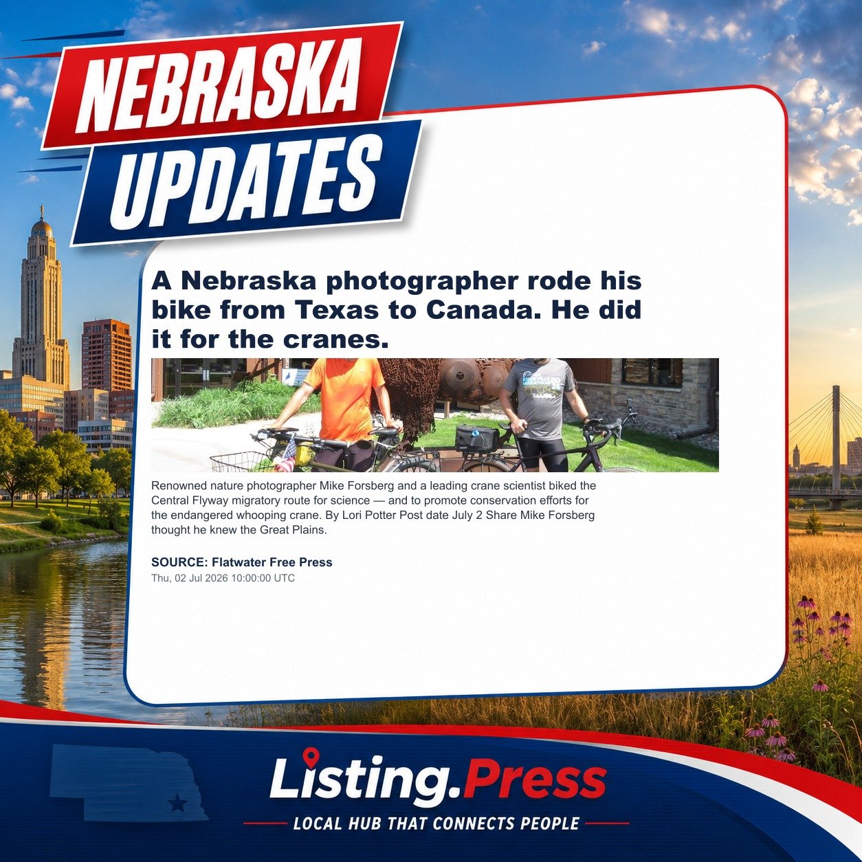 A Nebraska photographer rode his bike from Texas to Canada. He did it for the cranes.