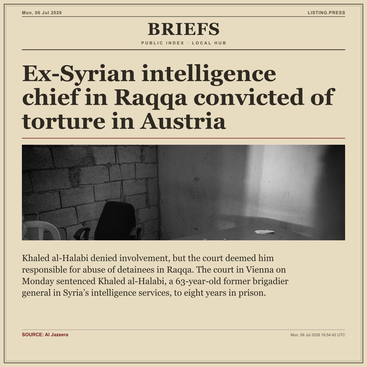 Ex-Syrian intelligence chief in Raqqa convicted of torture in Austria