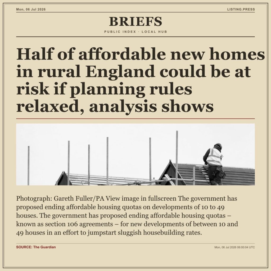 Half of affordable new homes in rural England could be at risk if planning rules relaxed, analysis shows