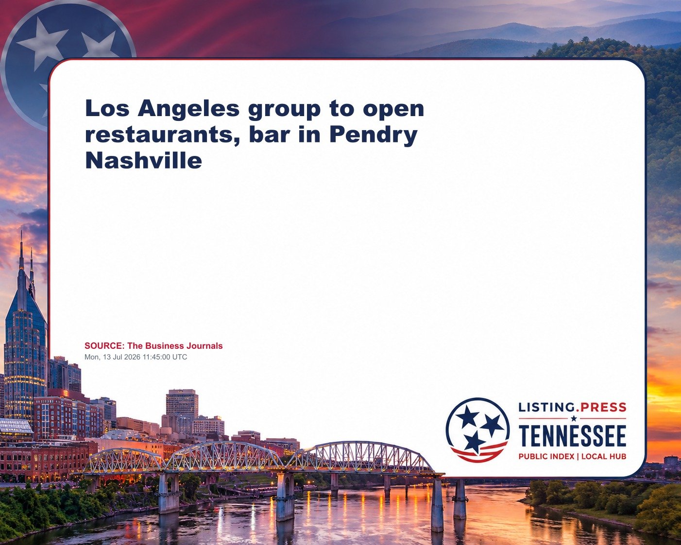 Los Angeles group to open restaurants, bar in Pendry Nashville