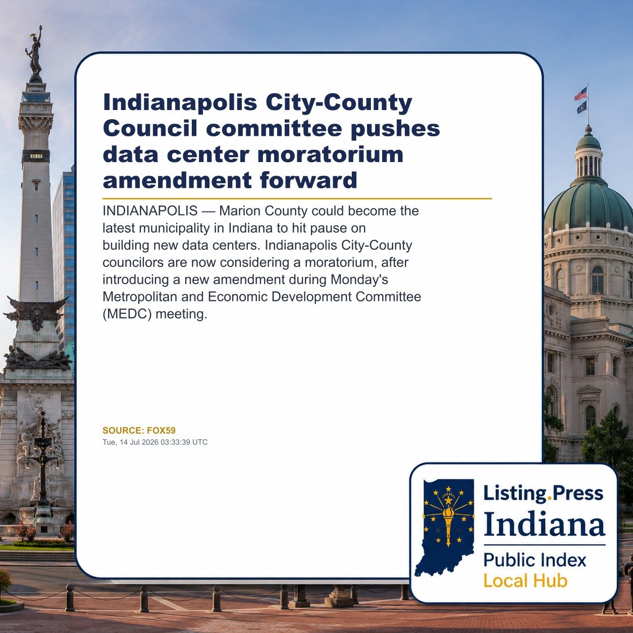 Indianapolis City-County Council committee pushes data center moratorium amendment forward