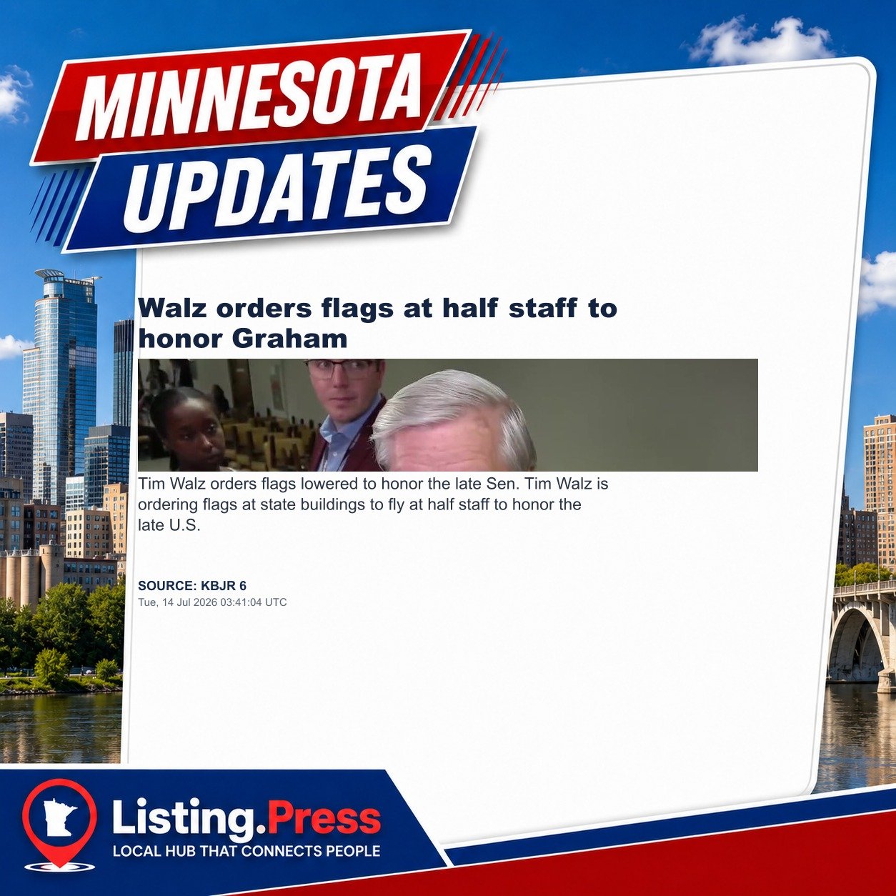 Walz orders flags at half staff to honor Graham
