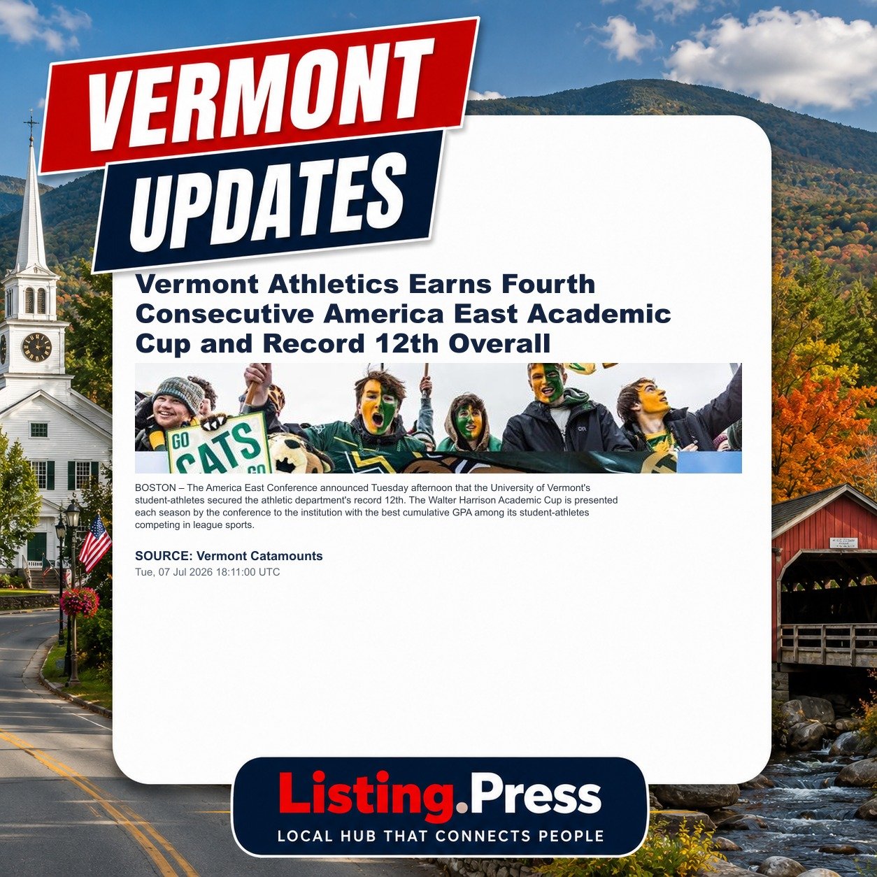 Vermont Athletics Earns Fourth Consecutive America East Academic Cup and Record 12th Overall