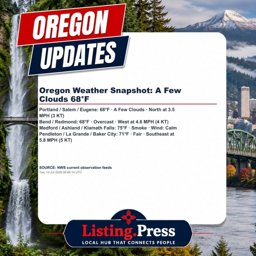 Oregon Weather Snapshot: A Few Clouds 68°F