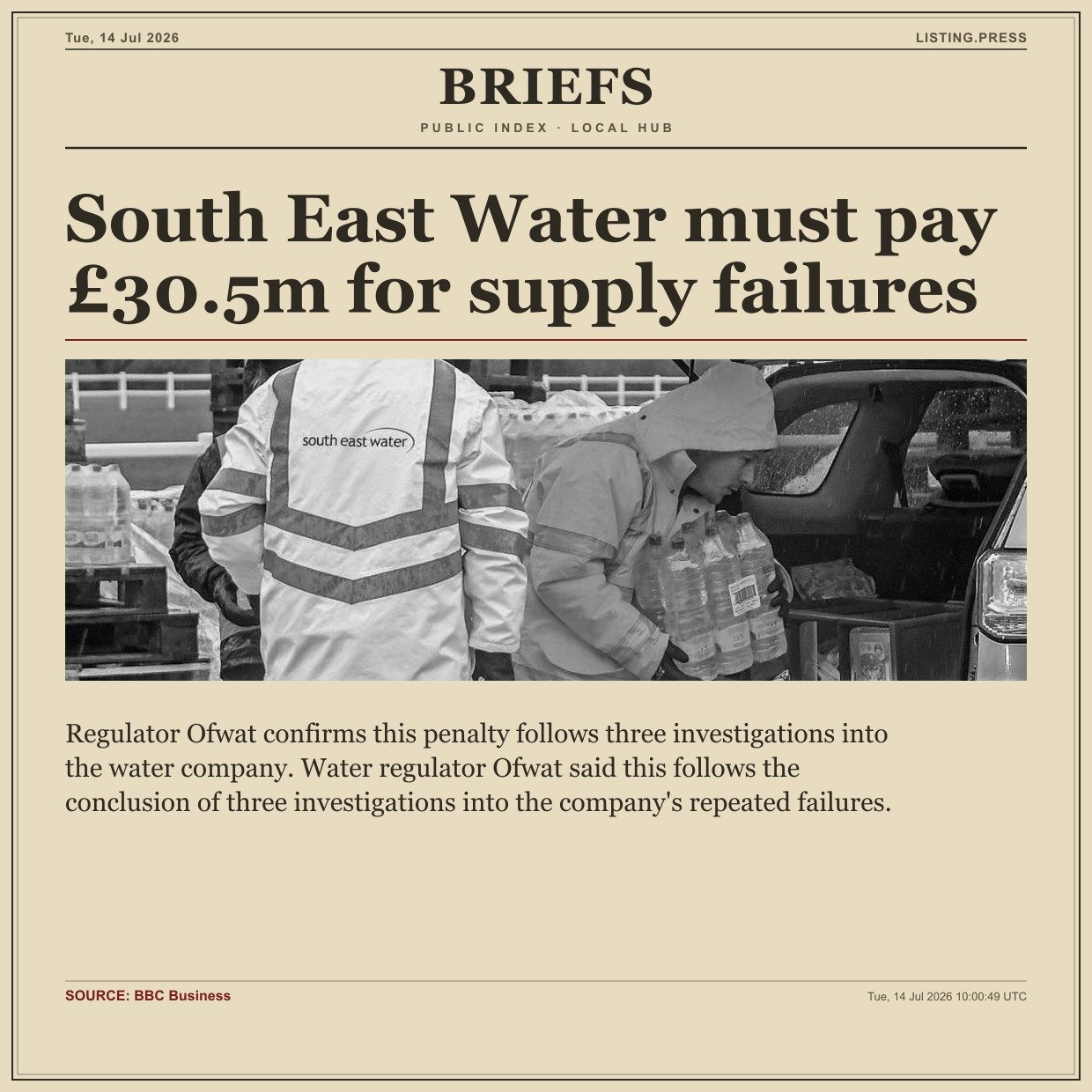 South East Water must pay £30.5m for supply failures