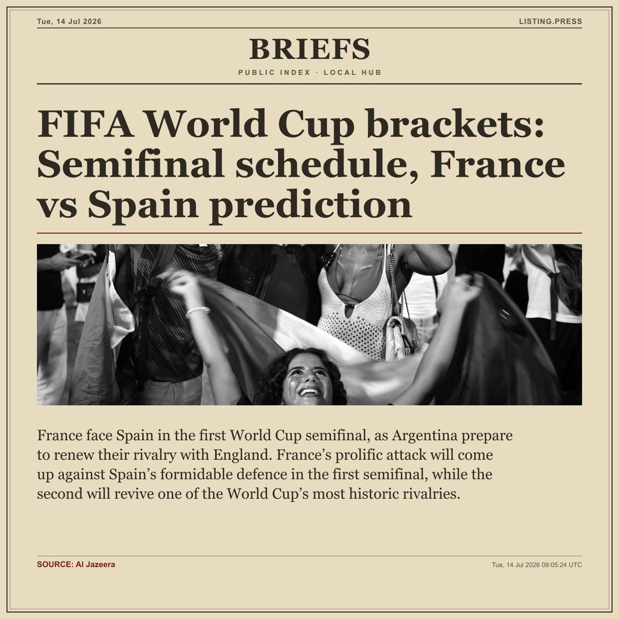 FIFA World Cup brackets: Semifinal schedule, France vs Spain prediction