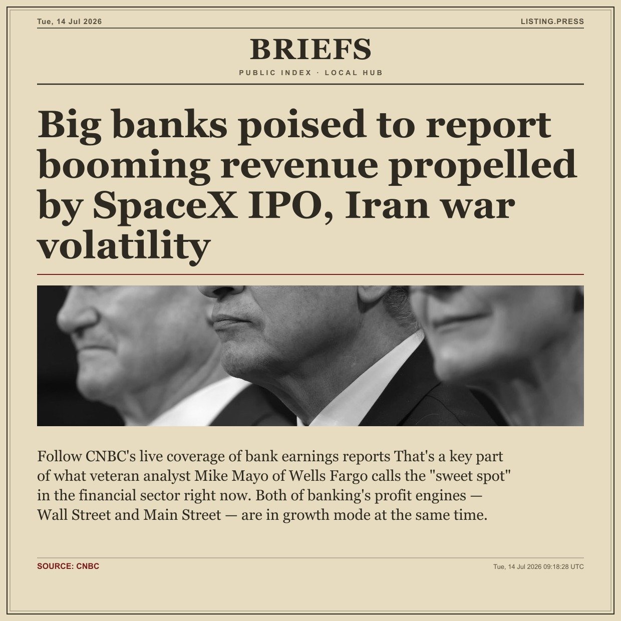 Big banks poised to report booming revenue propelled by SpaceX IPO, Iran war volatility