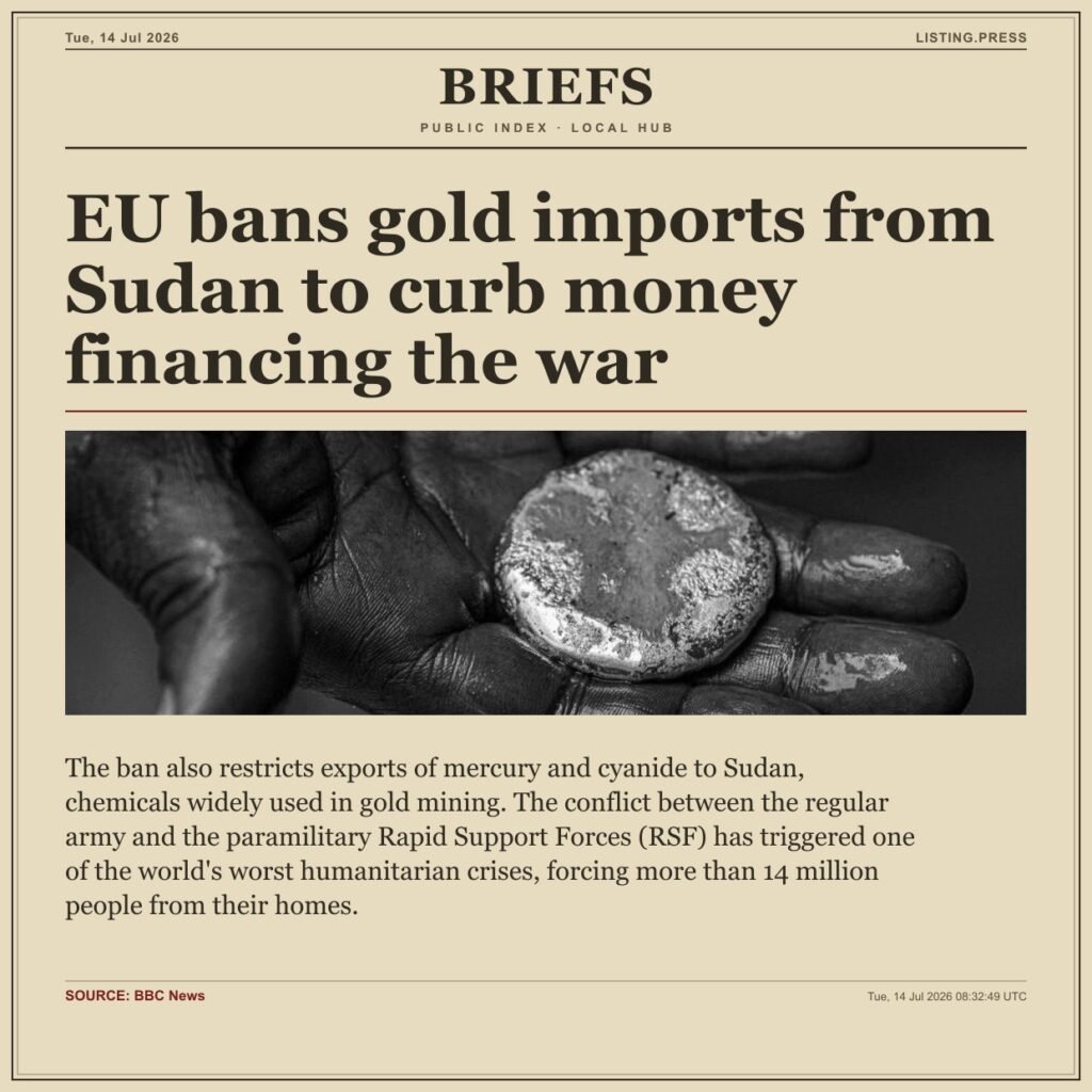 EU bans gold imports from Sudan to curb money financing the war