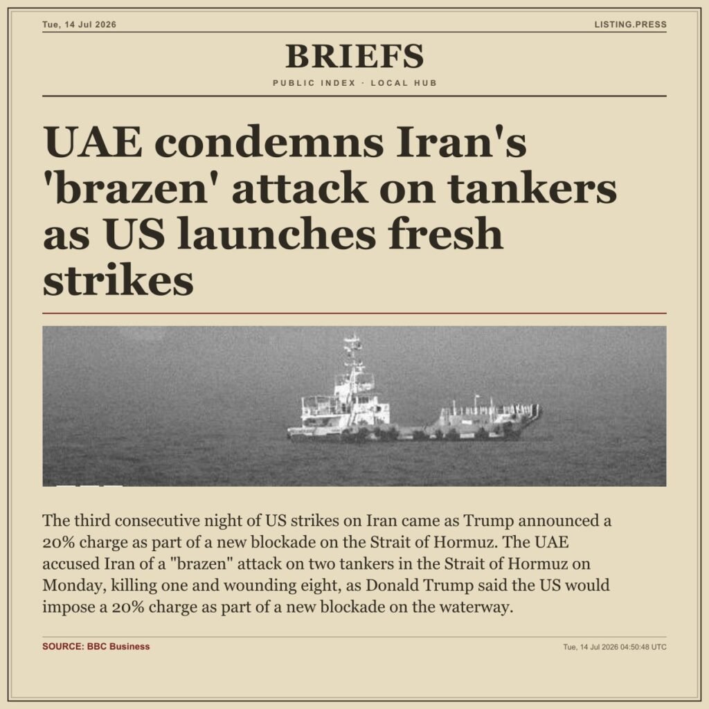 UAE condemns Iran’s ‘brazen’ attack on tankers as US launches fresh strikes