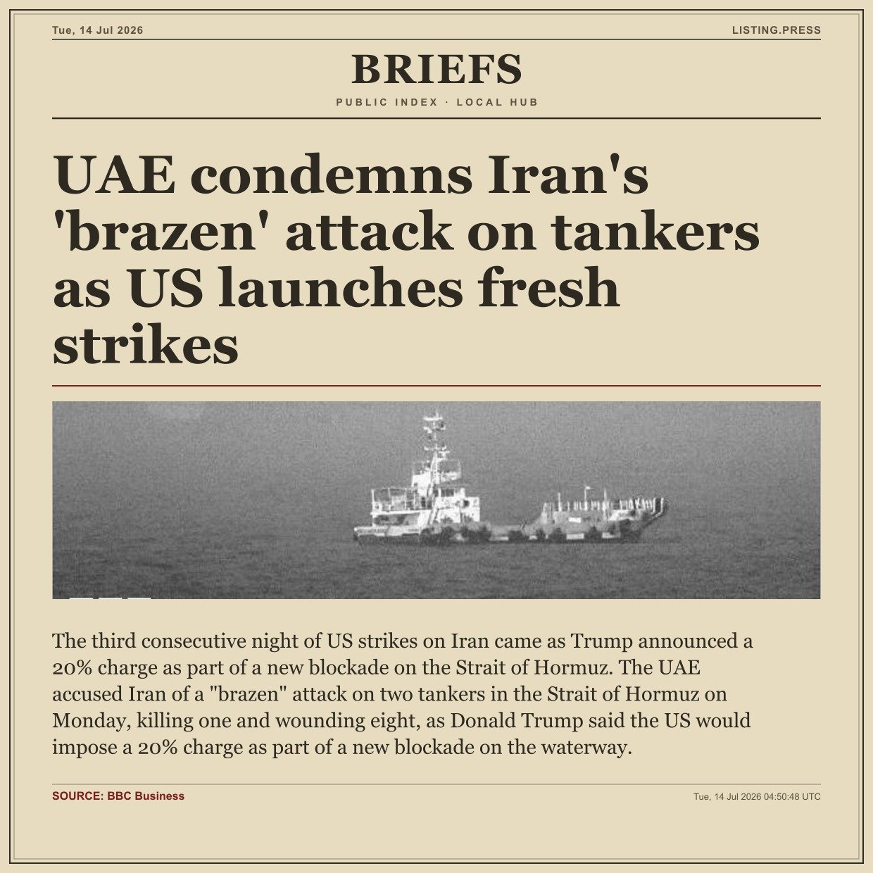 UAE condemns Iran's 'brazen' attack on tankers as US launches fresh strikes