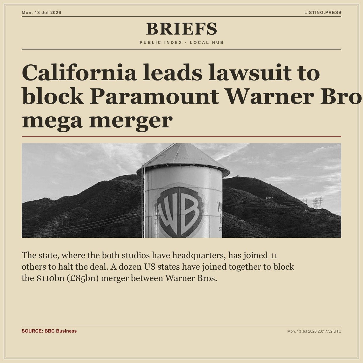 California leads lawsuit to block Paramount Warner Bros mega merger