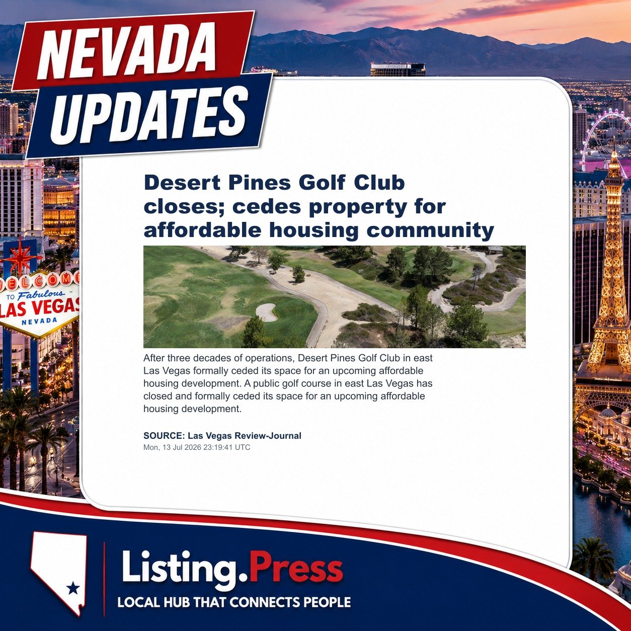 Desert Pines Golf Club closes; cedes property for affordable housing community