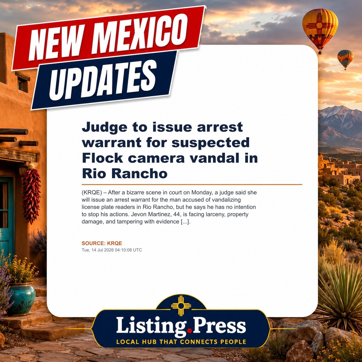 Judge to issue arrest warrant for suspected Flock camera vandal in Rio Rancho