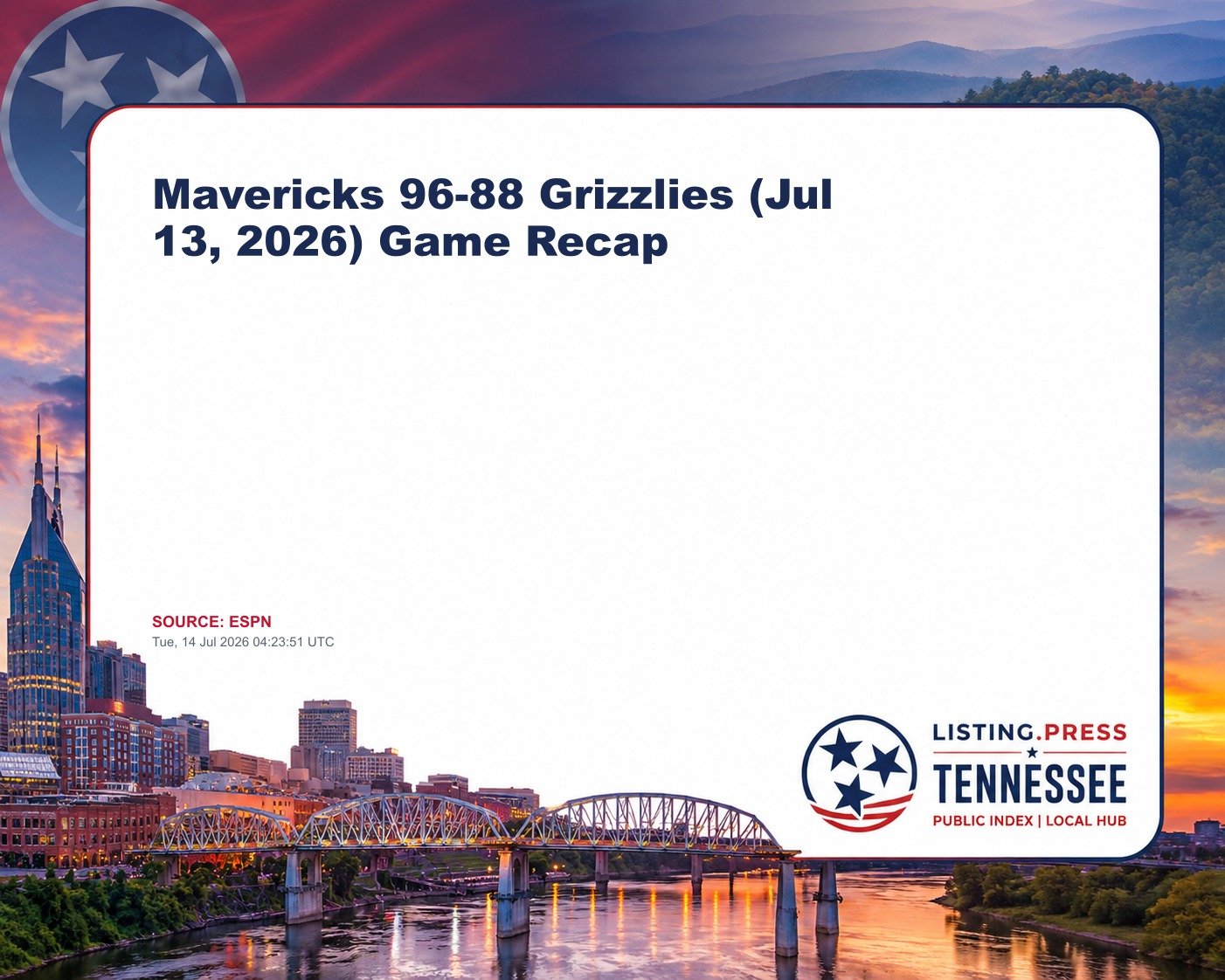 Mavericks 96-88 Grizzlies (Jul 13, 2026) Game Recap