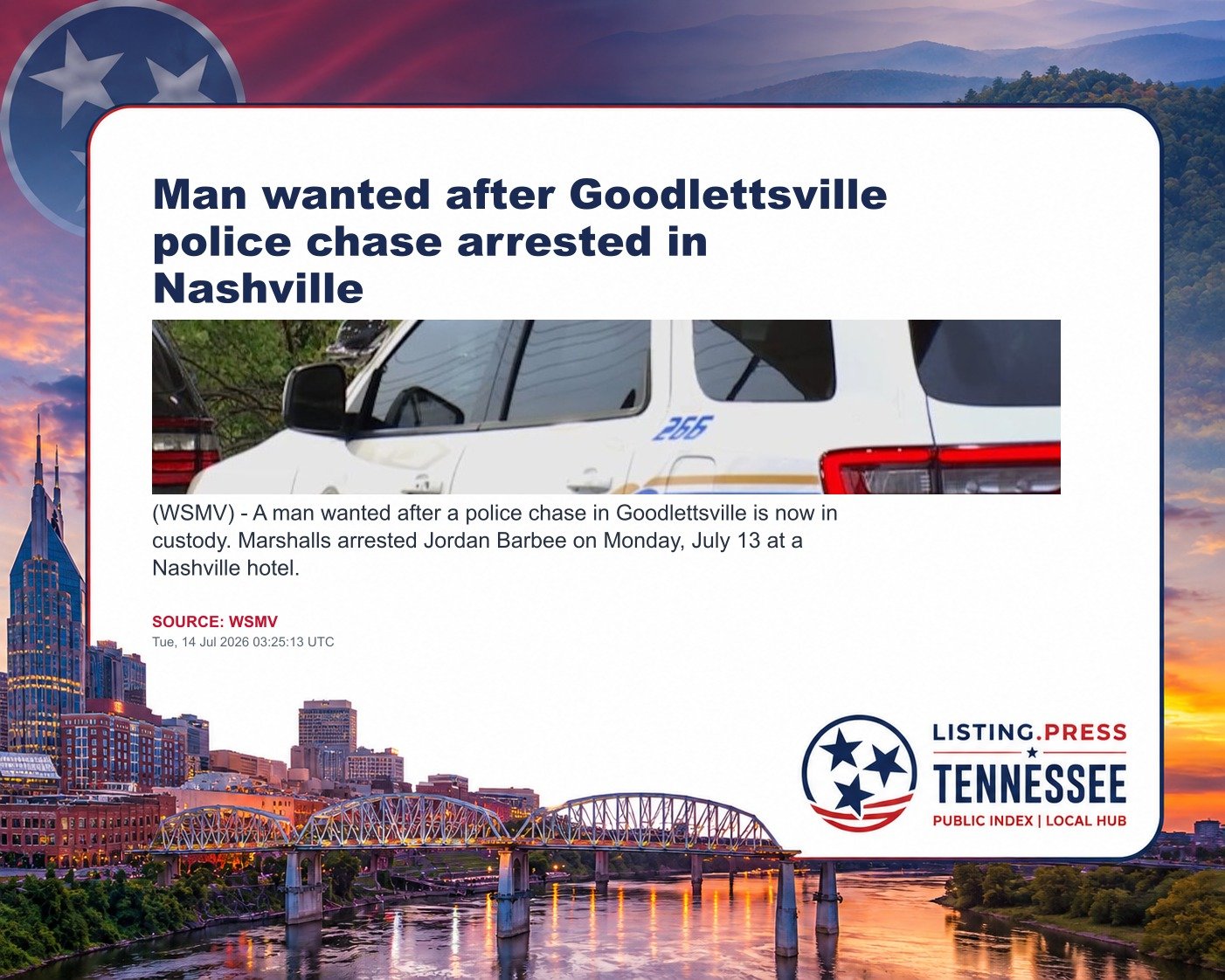 Man wanted after Goodlettsville police chase arrested in Nashville