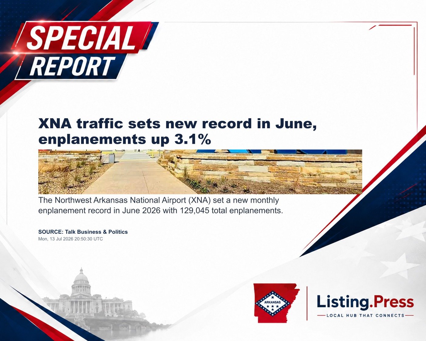 XNA traffic sets new record in June, enplanements up 3.1%