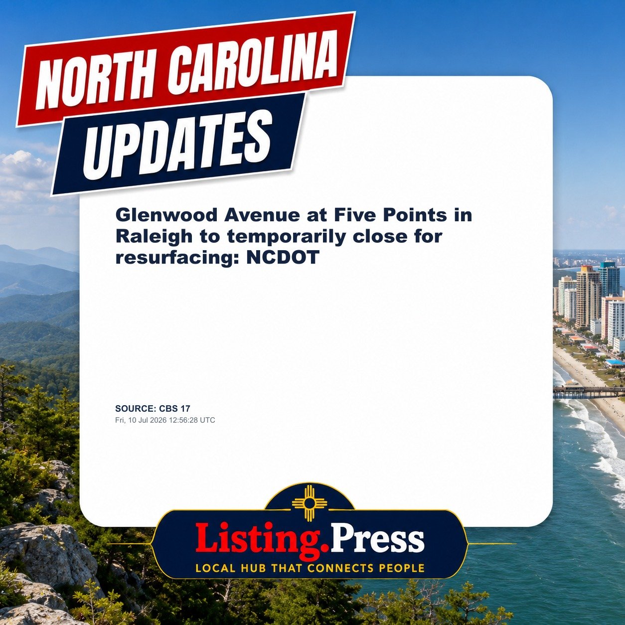 Glenwood Avenue at Five Points in Raleigh to temporarily close for resurfacing: NCDOT