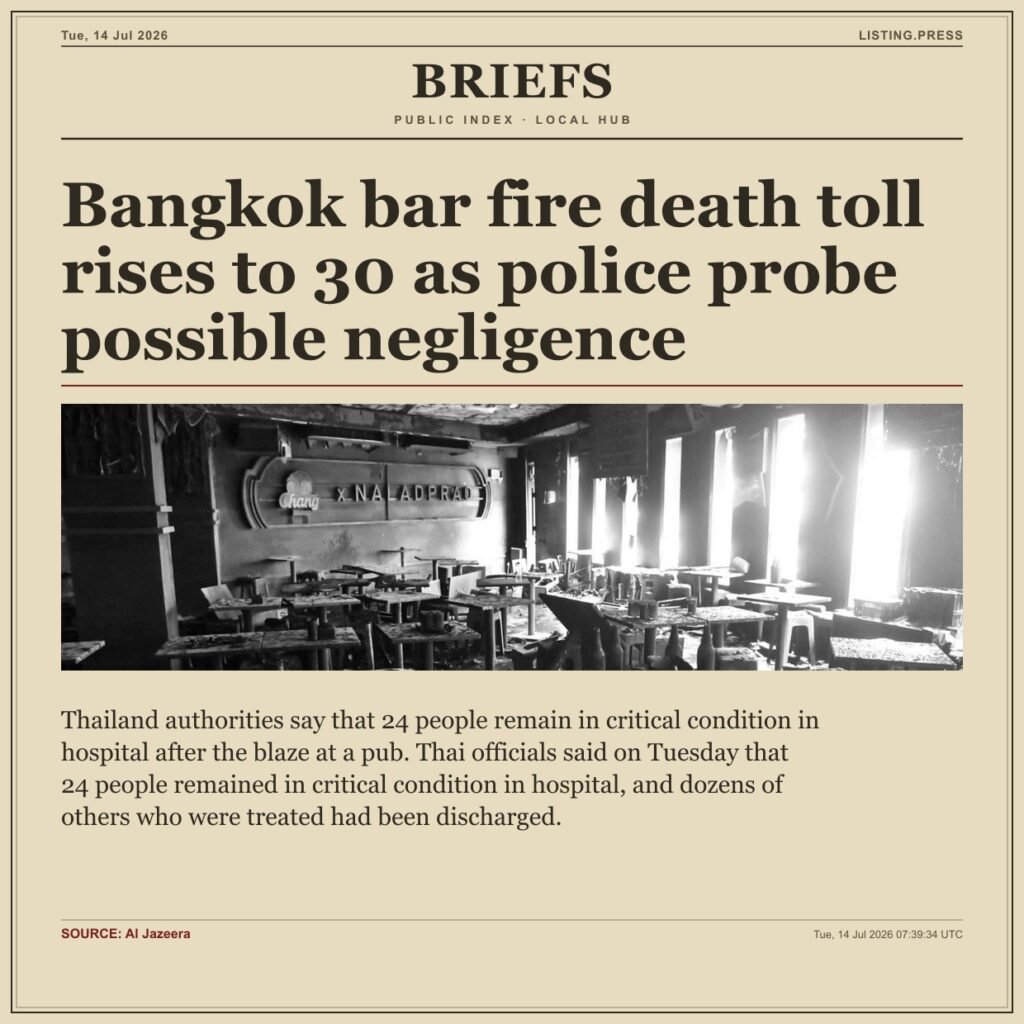 Bangkok bar fire death toll rises to 30 as police probe possible negligence