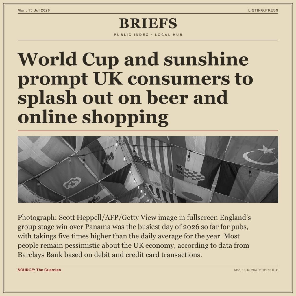 World Cup and sunshine prompt UK consumers to splash out on beer and online shopping