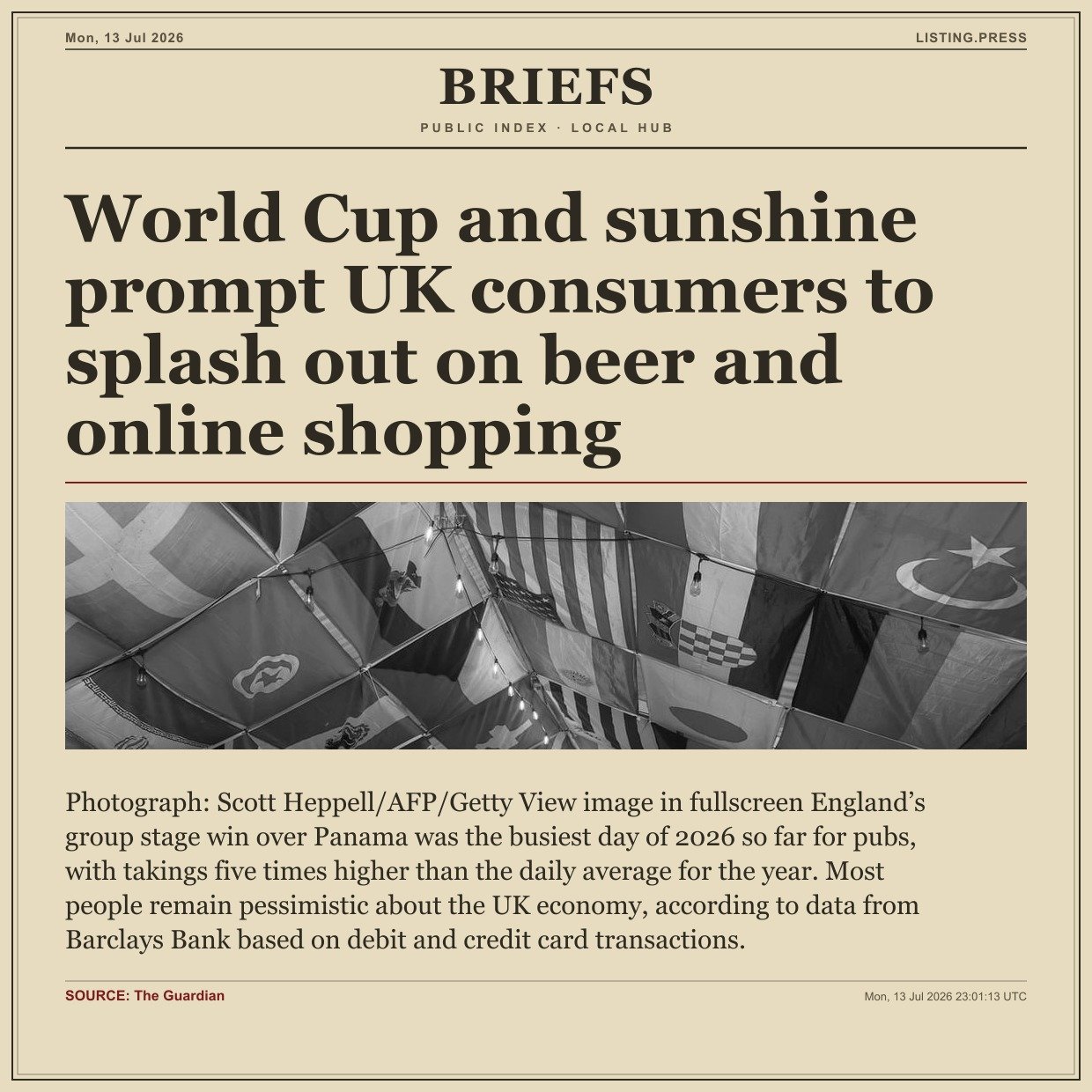 World Cup and sunshine prompt UK consumers to splash out on beer and online shopping
