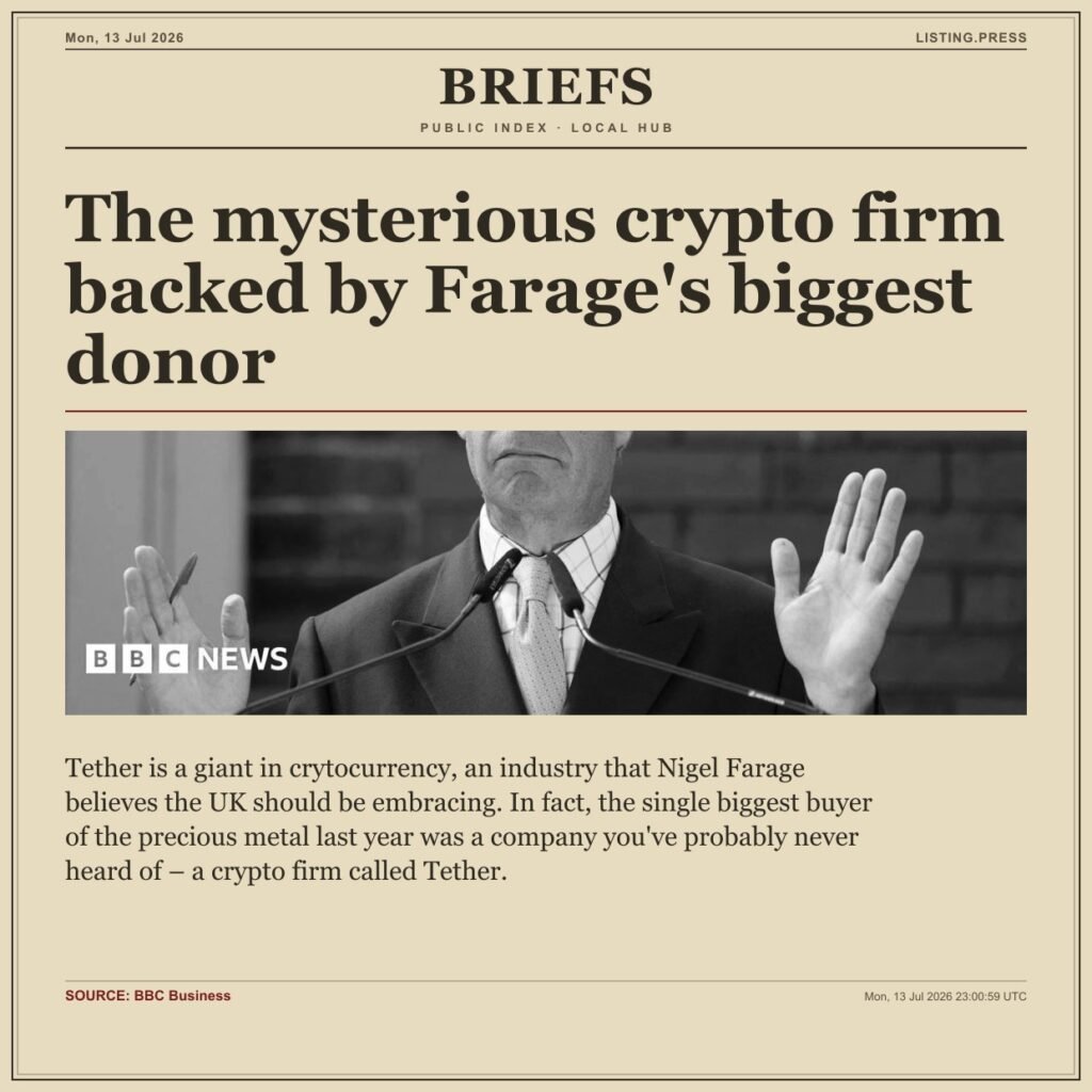The mysterious crypto firm backed by Farage’s biggest donor