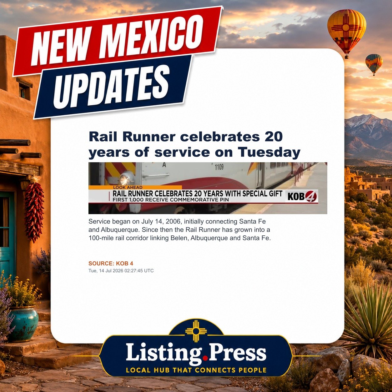 Rail Runner celebrates 20 years of service on Tuesday
