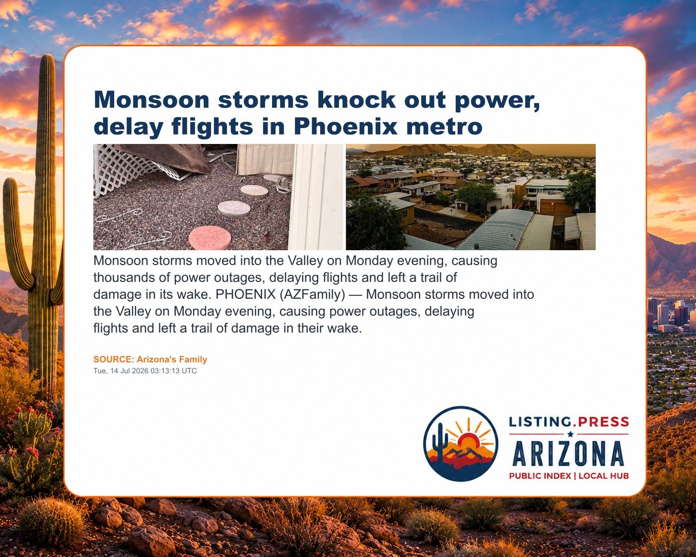 Monsoon storms knock out power, delay flights in Phoenix metro