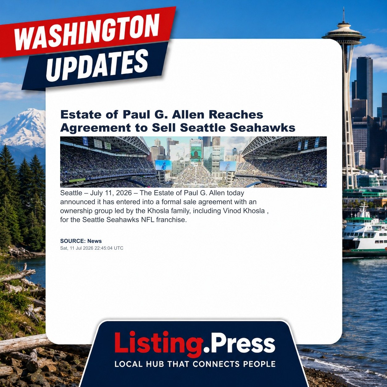 Estate of Paul G. Allen Reaches Agreement to Sell Seattle Seahawks