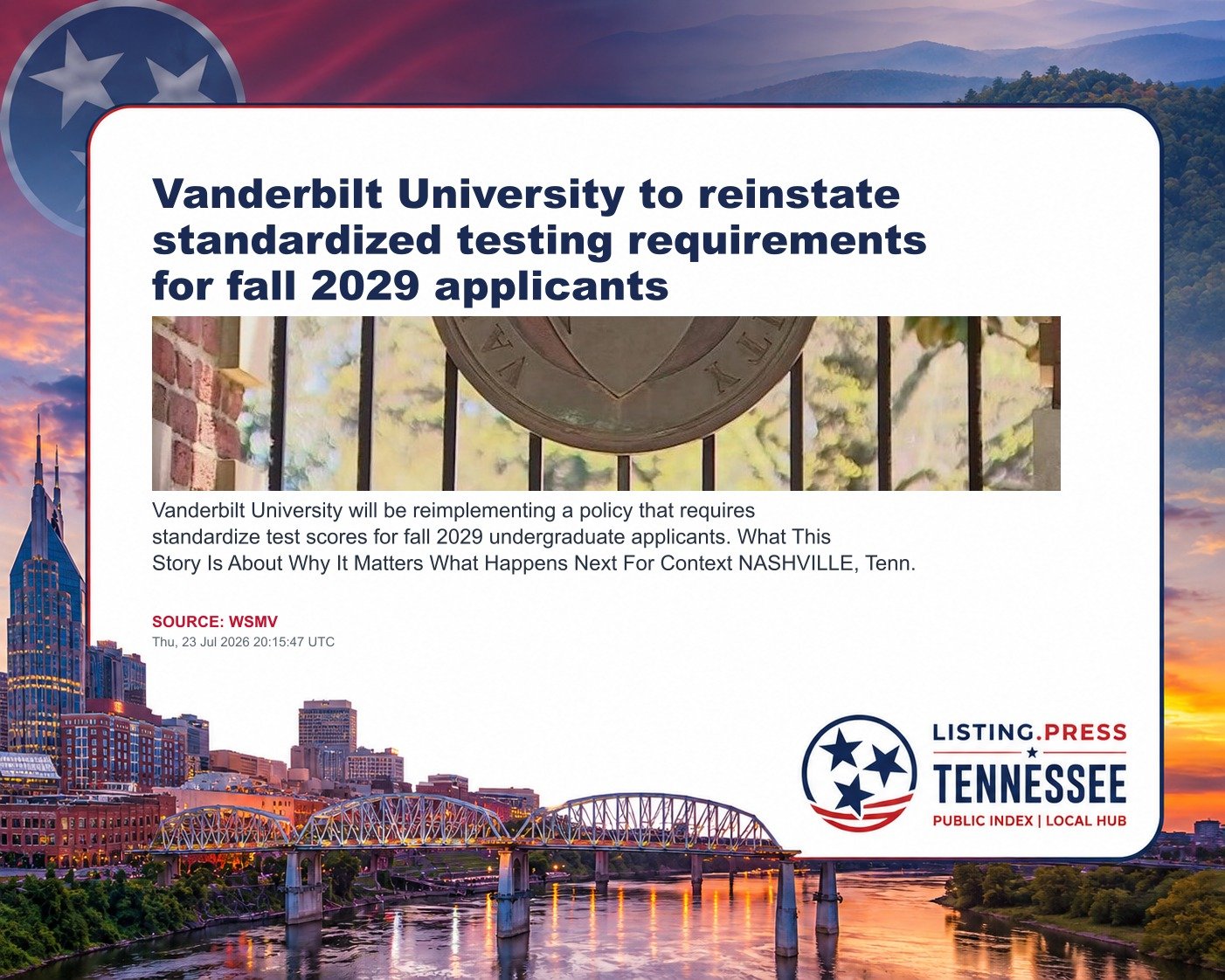 Vanderbilt University to reinstate standardized testing requirements for fall 2029 applicants