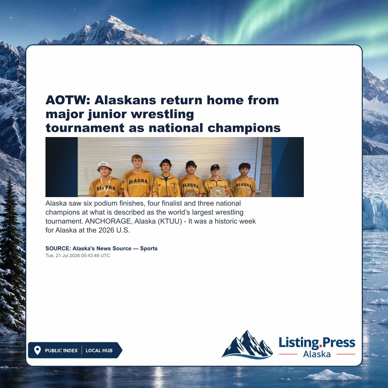 AOTW: Alaskans return home from major junior wrestling tournament as national champions