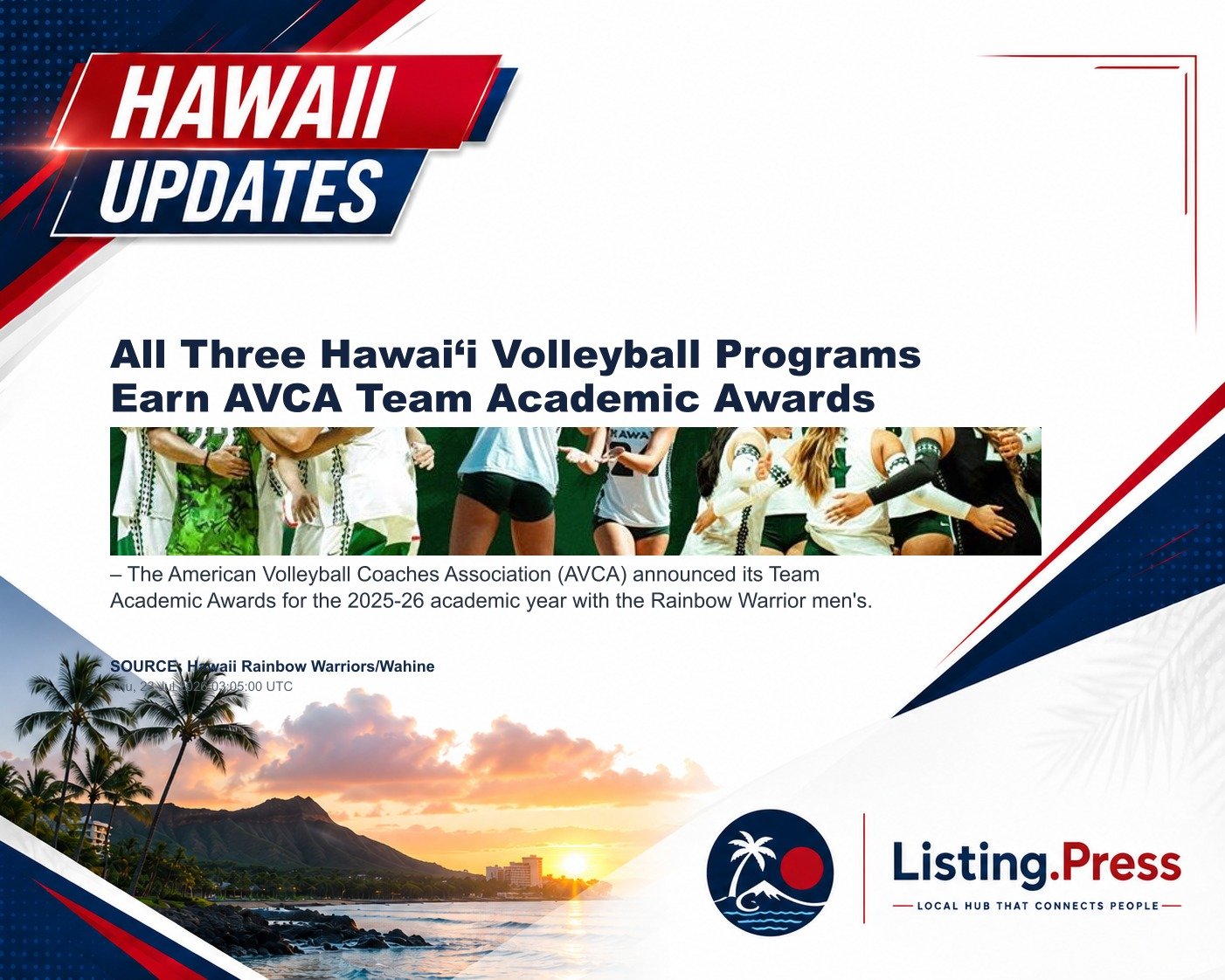 All Three Hawai‘i Volleyball Programs Earn AVCA Team Academic Awards