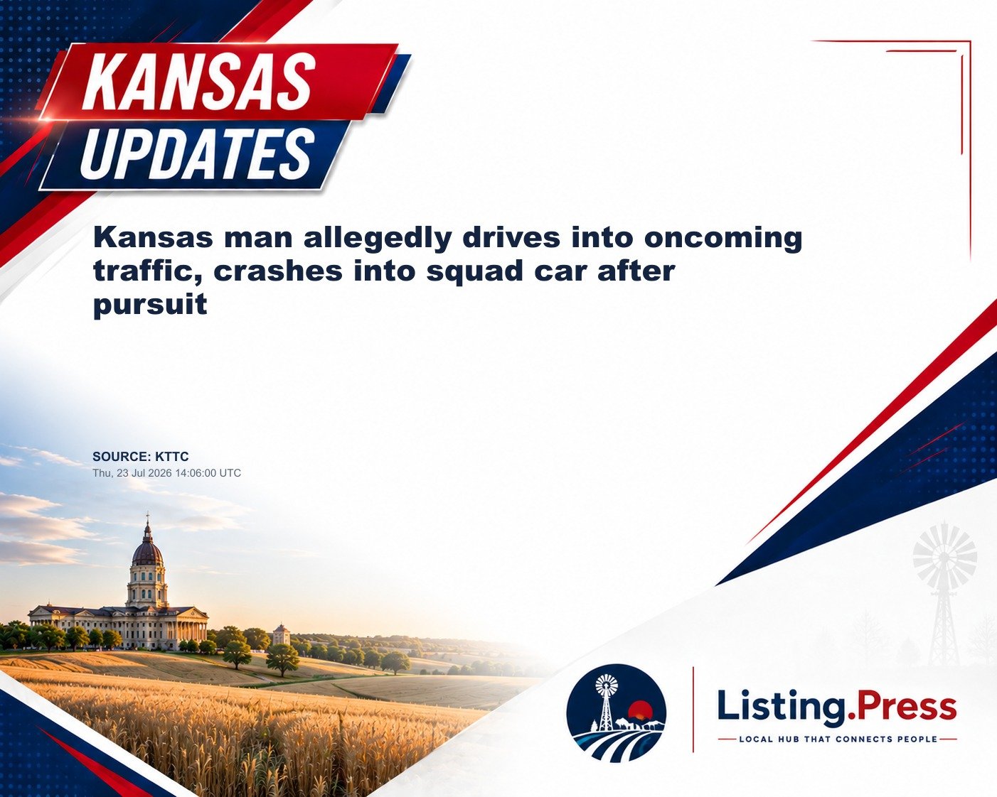 Kansas man allegedly drives into oncoming traffic, crashes into squad car after pursuit