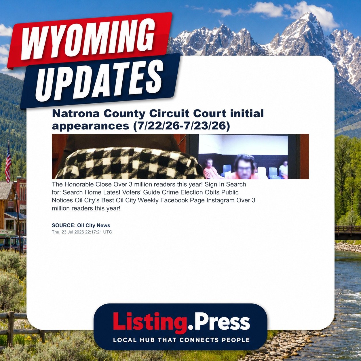 Natrona County Circuit Court initial appearances (7/22/26-7/23/26)