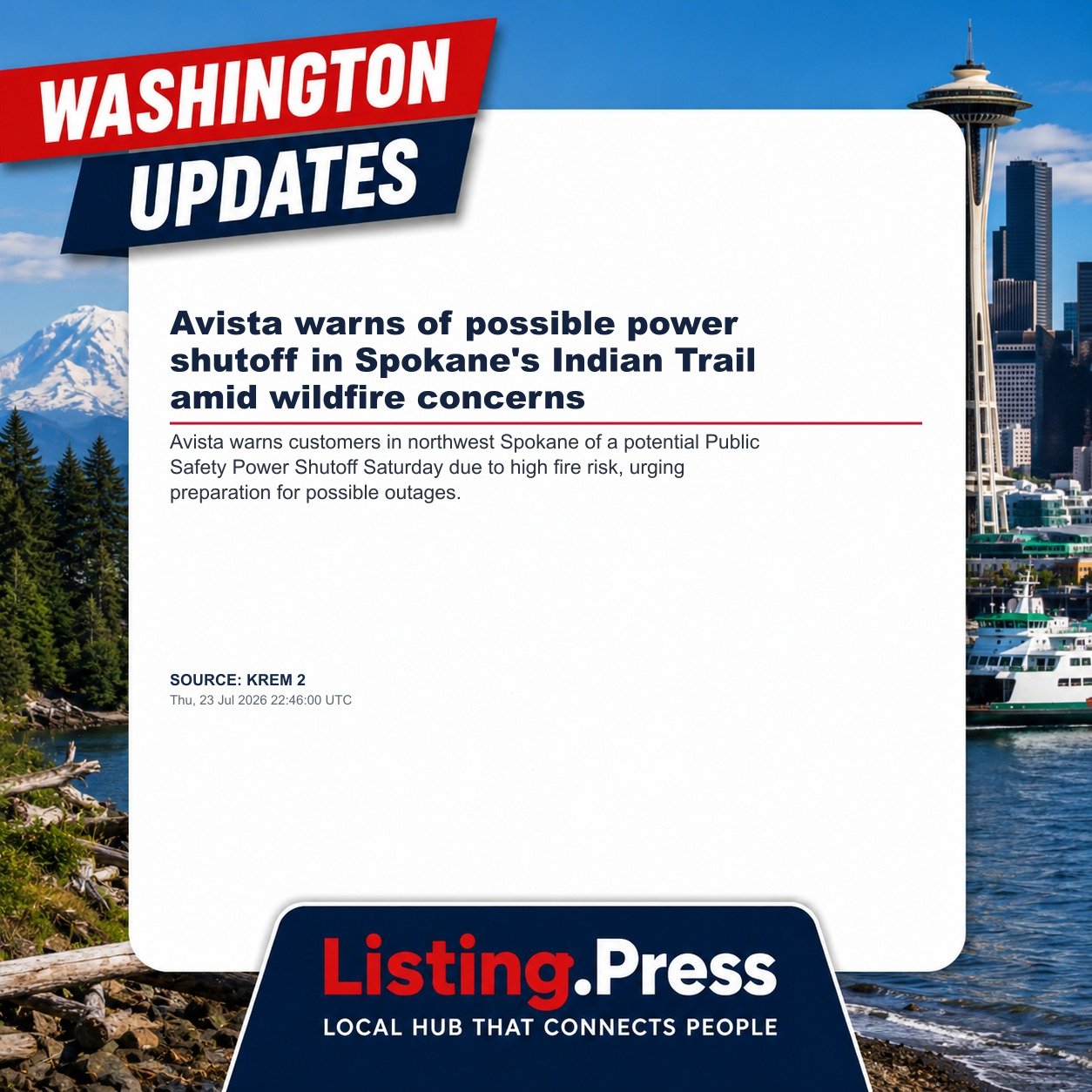 Avista warns of possible power shutoff in Spokane's Indian Trail amid wildfire concerns