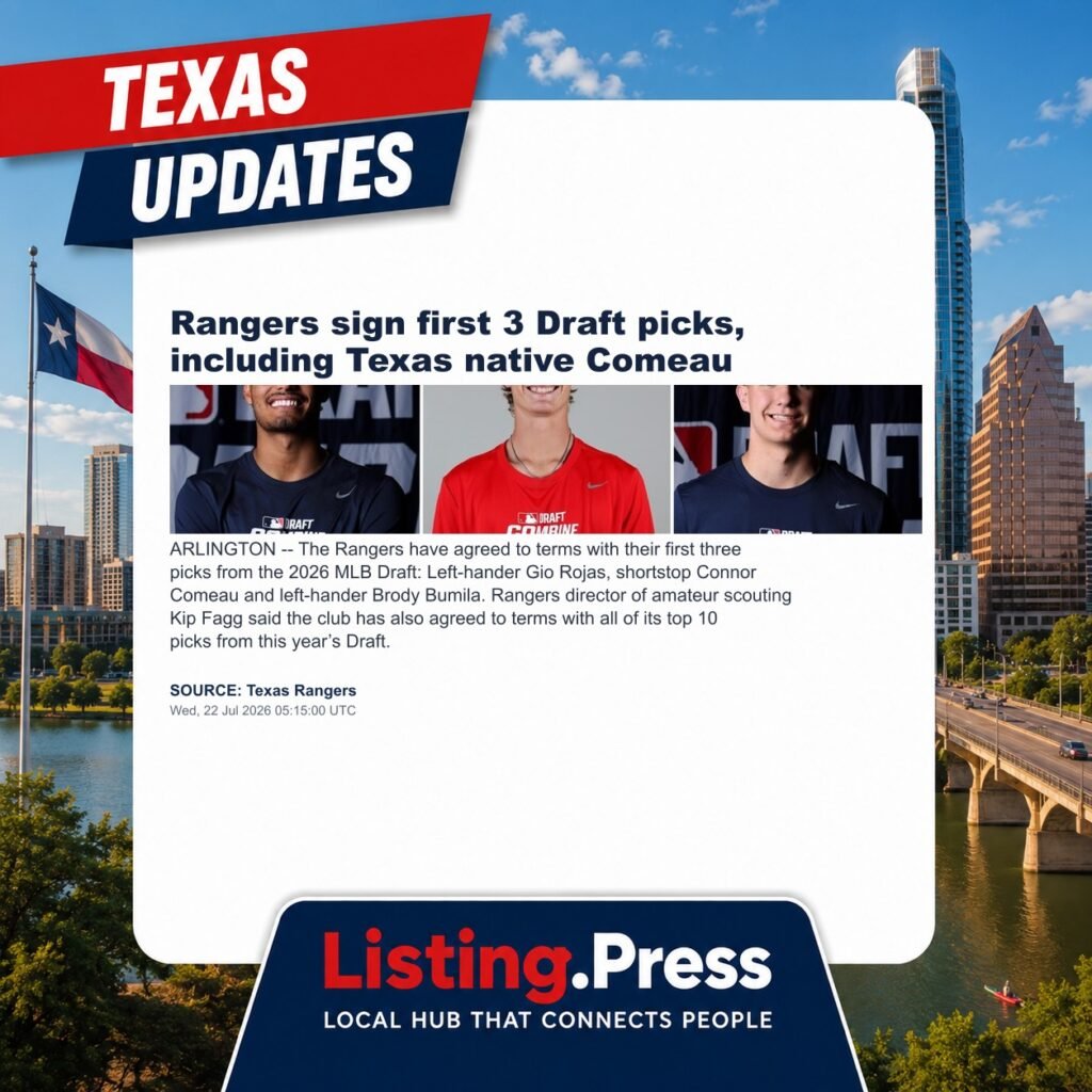Rangers sign first 3 Draft picks, including Texas native Comeau
