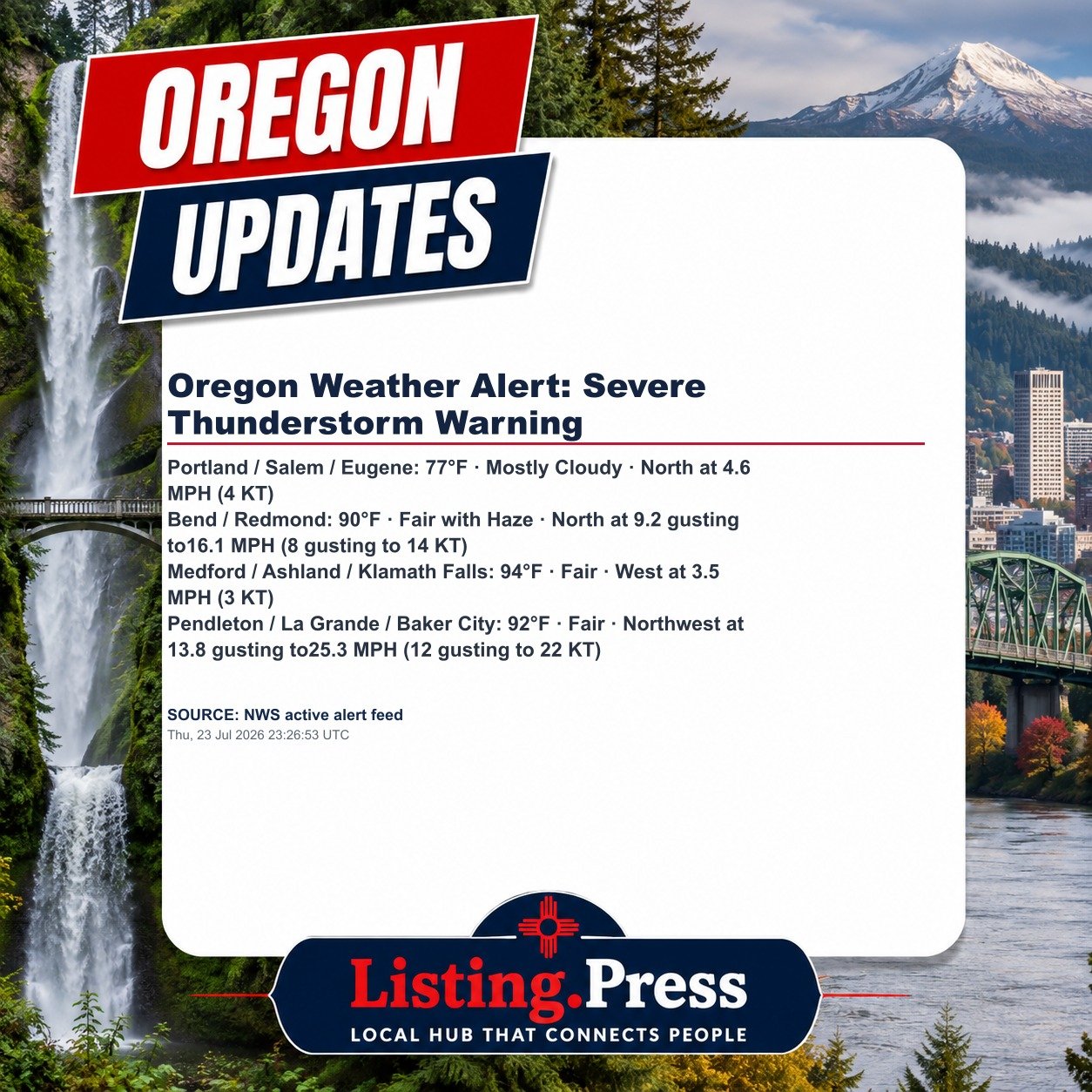 Oregon Weather Alert: Severe Thunderstorm Warning