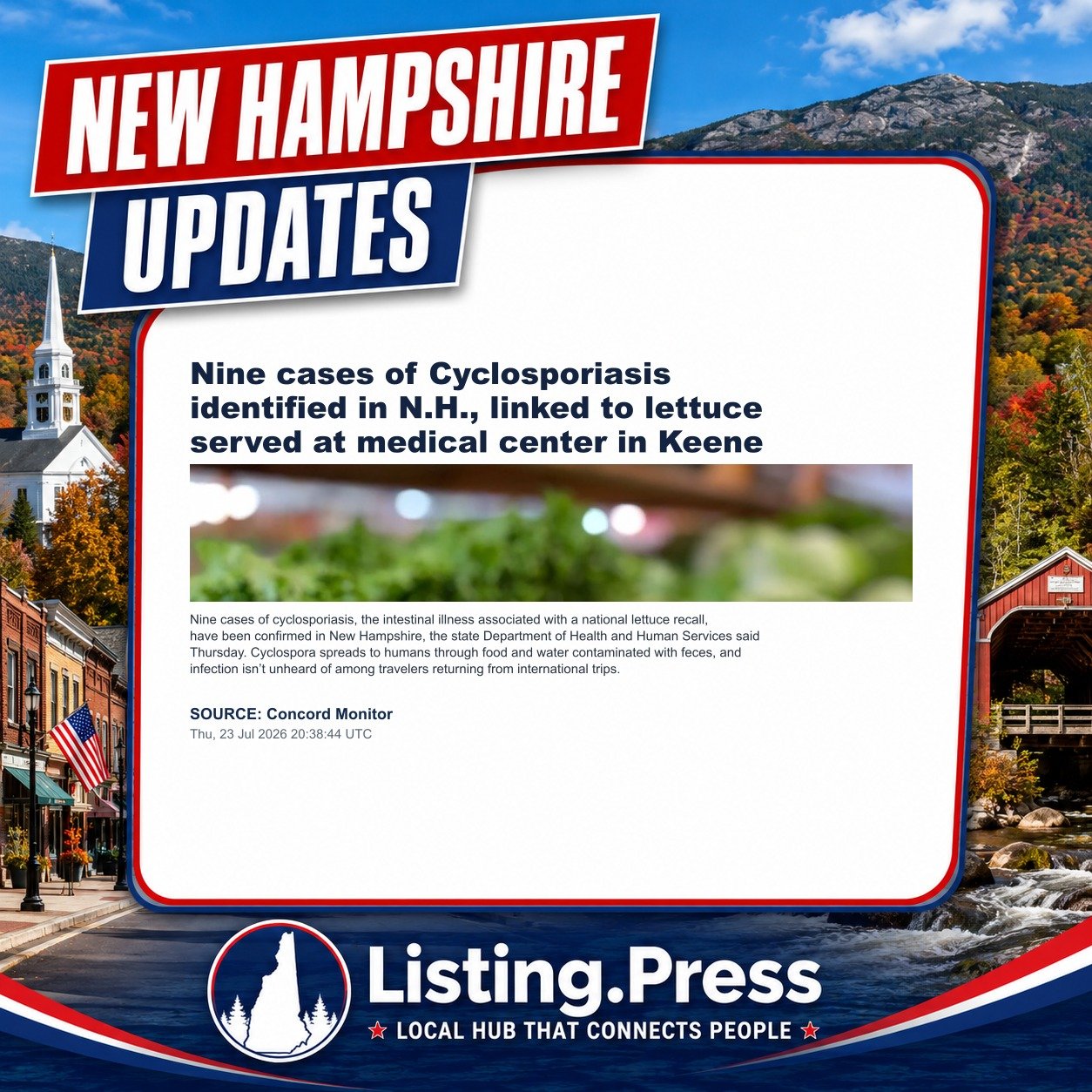 Nine cases of Cyclosporiasis identified in N.H., linked to lettuce served at medical center in Keene