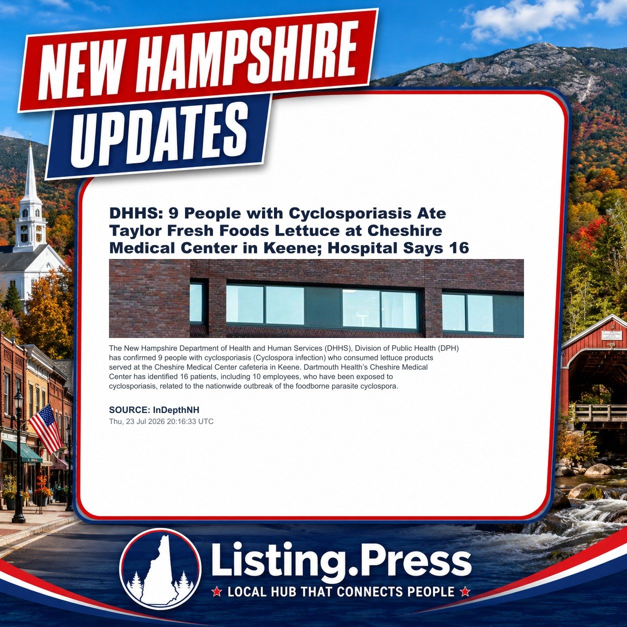 DHHS: 9 People with Cyclosporiasis Ate Taylor Fresh Foods Lettuce at Cheshire Medical Center in Keene; Hospital Says 16 