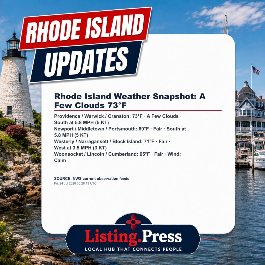 Rhode Island Weather Snapshot: A Few Clouds 73°F