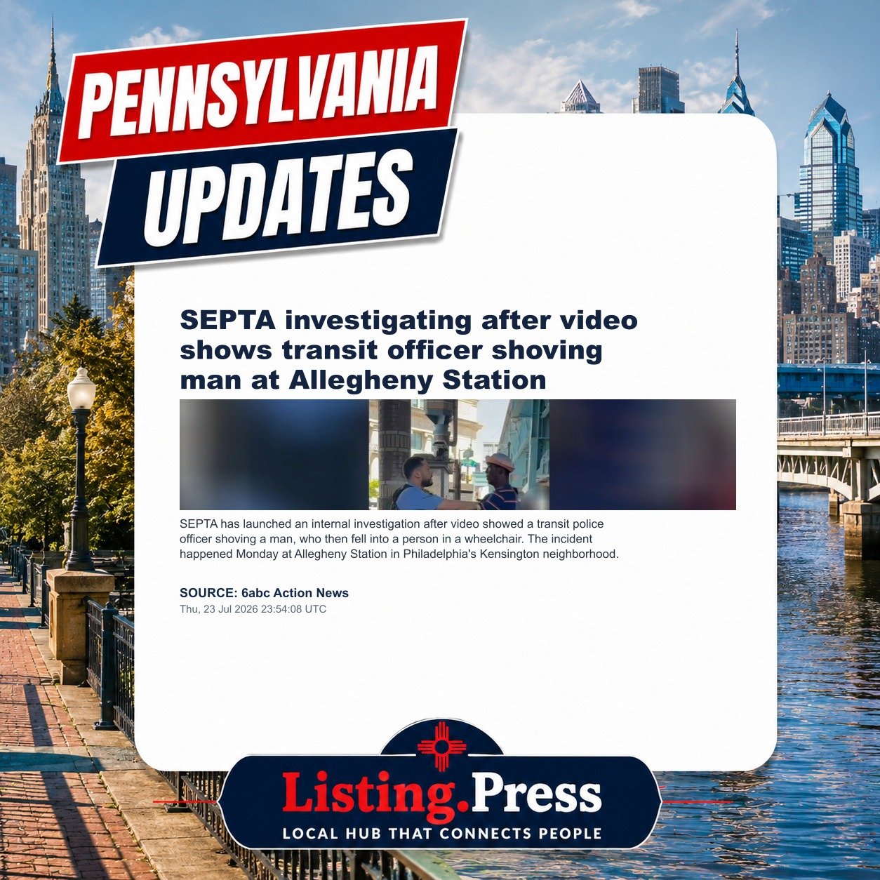 SEPTA investigating after video shows transit officer shoving man at Allegheny Station