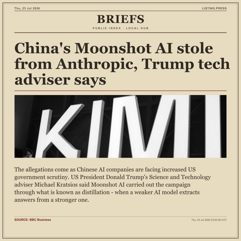 China’s Moonshot AI stole from Anthropic, Trump tech adviser says