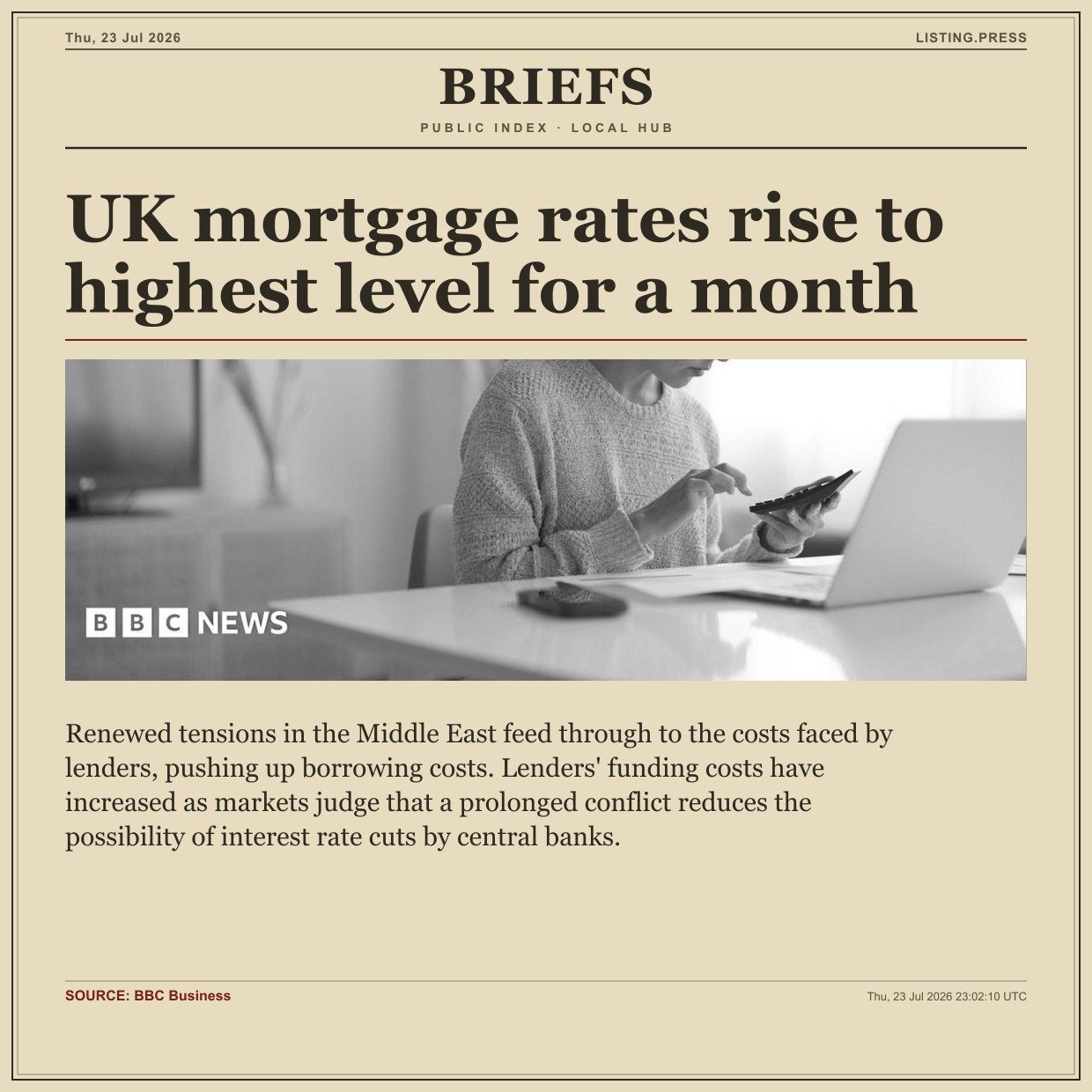 UK mortgage rates rise to highest level for a month
