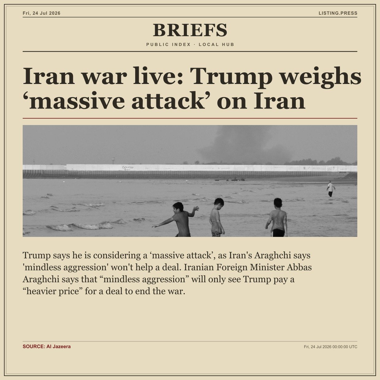 Iran war live: Trump weighs ‘massive attack’ on Iran