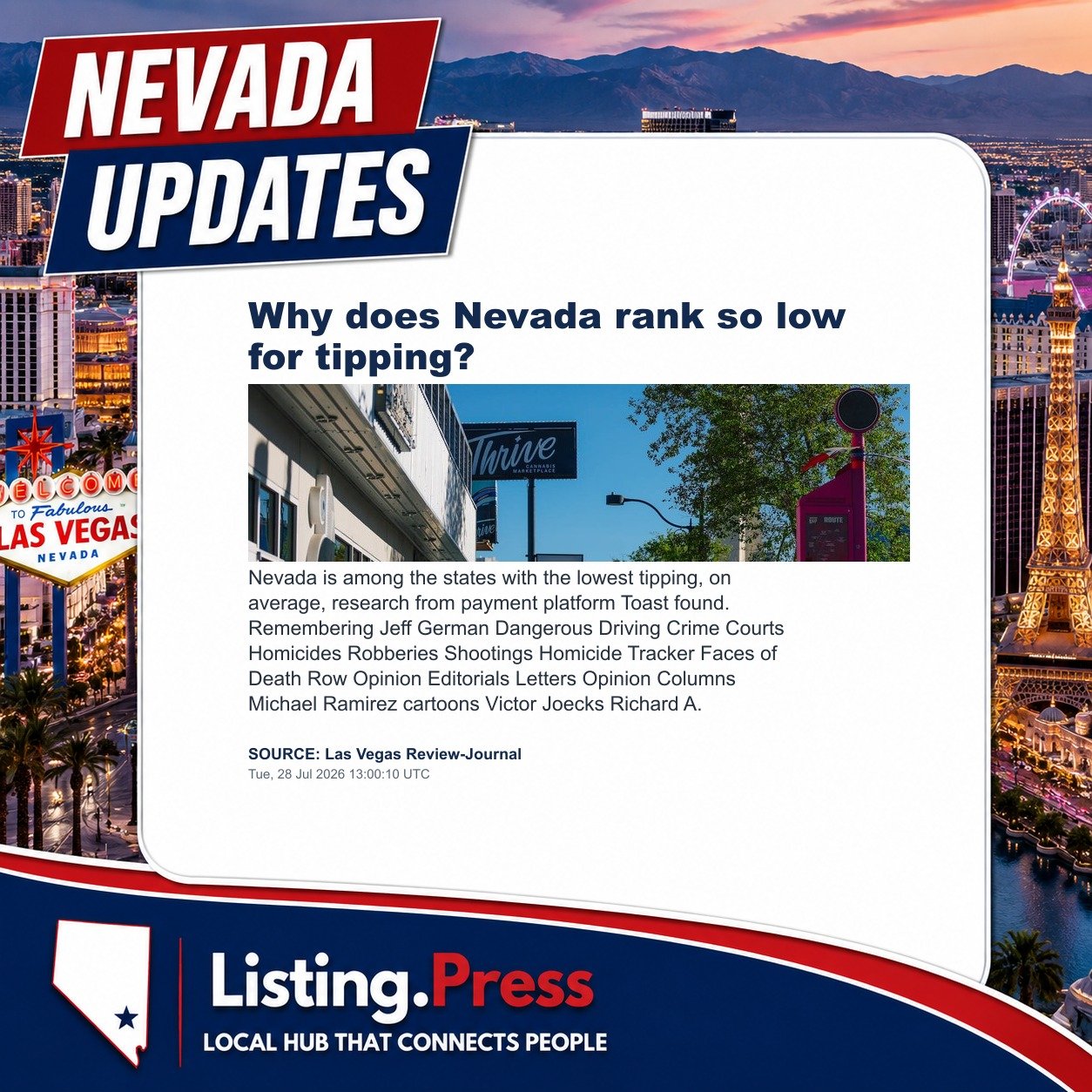 Why does Nevada rank so low for tipping?